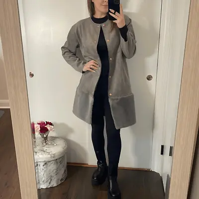 EUC Zara Gray Faux Suede Faux Fur Dress Coat Small • $50