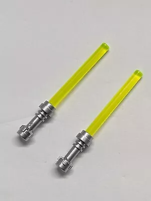 X2 LEGO Transparent Neon Yellow Green Lightsabers With Metallic Hilt Star Wars • $8.99