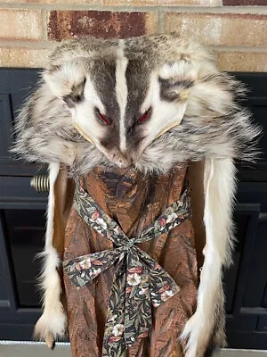 Rendezvous Trapper Mountain Man Badger Fur Hat- Face Tail & Red Felt Lining- XL • $375