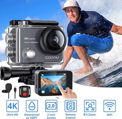 60 FPS 4K Action Camera 20MP Sports Cam Touchscreen Remote Control Waterproof • $119.99