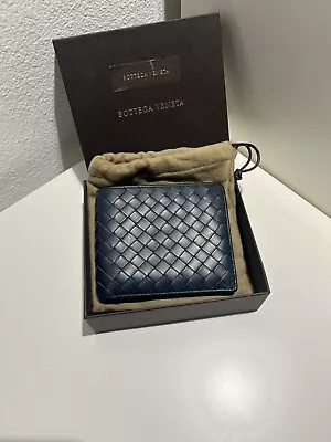 Wallet BOTTEGA VENETA Intrecciato Dark Blue Leather Bifold Wallet • $300