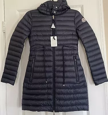 Moncler Barbel Giubbotto Long Light Down Hooded Jacket Blue Women’s Size 00 • $699