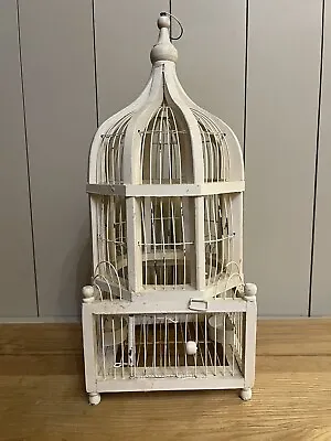 Vintage White Chic Wood Wire Cathedral Bird Cage Wedding Victorian Decor 21x9x9 • $150