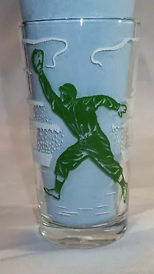 Vintage Baseball Batter & Fielder Green & White Milk Water Juice Beverage Glass • $2.99