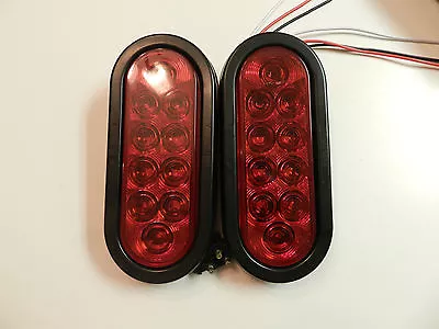 (2) RED 6  Oval LED 10 Diode Tail Light W/grommet & Plug Truck Trailer Optronics • $24.99