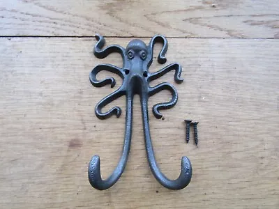 Cast Iron Rustic Coat Hook Vintage Old Retro Peg Hanger  NAUTICAL OCTOPUS • £7.99