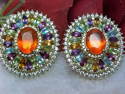 🔥 NATURAL MEXICAN FIRE OPAL EARRINGS AAA++ 9x7mm & MULTI GEMS-WHITE SAPP 925 SS • $59.99