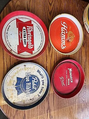 🔥Lot Of 4 Beer Serving Tray 12  White Tins Hamms Pabst Rheingold Monarch 🔥 • $44.95