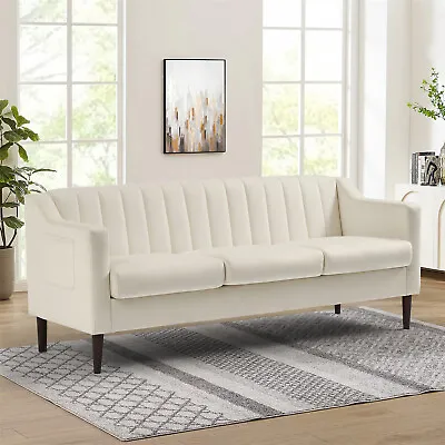 Modern Velvet Sofa Couch 3 Seater Sofa Couch With Wood Legs Living Room Sofa • $389.99