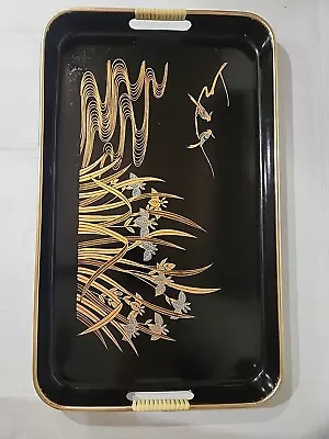 Vtg Toyo Lacquered Nesting Tray Black With Blue Gold Birds Floral Japan • $12.98