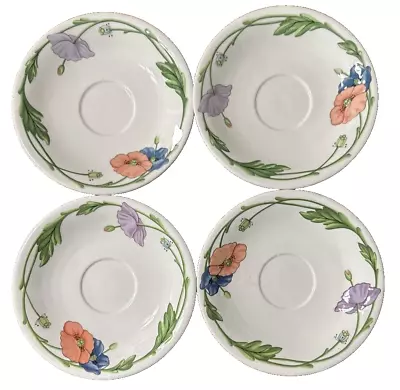 Villeroy & Boch AMAPOLA Saucers 6 1/2  Floral Porcelain Germany Lot Of 4 • $14.95