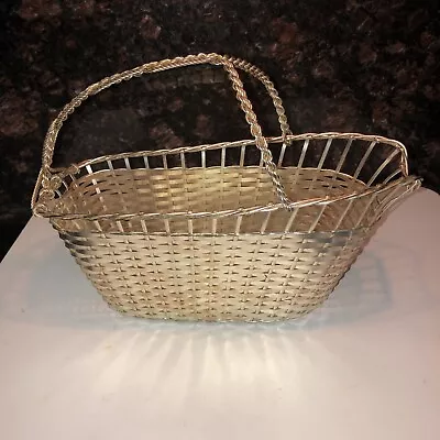 Vintage Woven Silver Wire Wine Basket / Pourer / Bottle Holder - Great Cond'n! • $19.99