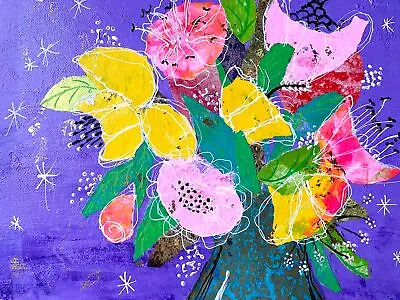 Funky Bouquet - Original Wall Art Mixed Media Collage Artwork 11”x14” • $189