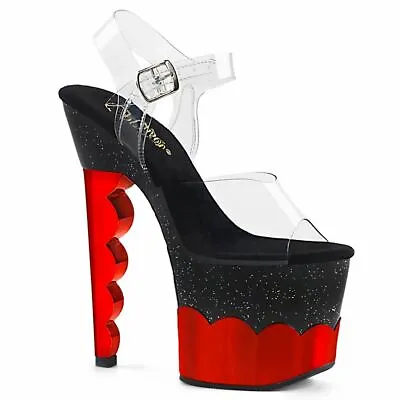 $42.95 • Buy Pleaser Exotic Dancing Black Red Hologram Sexy Platforms Shoes Heels Scallop-708