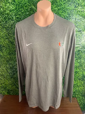 Univ. Of Miami Hurricanes Football Long Sleeve Shirt Nike Gray Size 2XL • $30