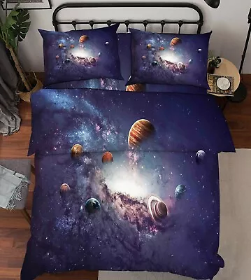 3D Galaxy Solar System Starry Sky Bed Pillowcases Quilt Duvet Cover Single King • $85.80