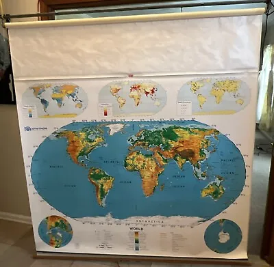 Vintage 1990 Nystrom World United States School Pull Down Map 65” X 60” #5 • $161.49