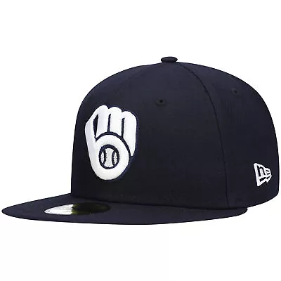 Men's New Era Navy Milwaukee Brewers White Logo 59FIFTY Fitted Hat • $31.49