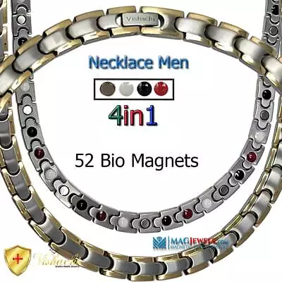 Men 4 In 1 Pure Titanium Magnetic Necklace Silver Arthritis Therapy Women T12c • $54.95