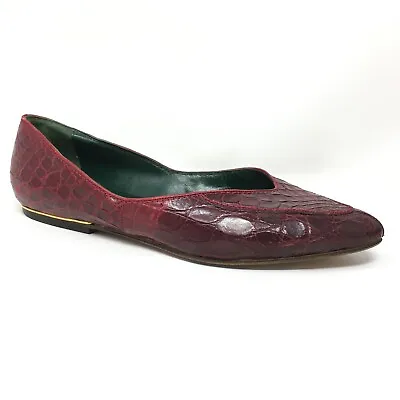 $142.76 • Buy Gucci GG Loafers Flats Shoes Women's Size 39.5 EU/9.5 US Burgundy Full Crocodile