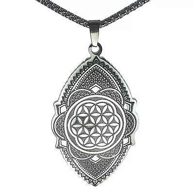 Flower Of Life Necklace Stainless Steel Sacred Geometry Seed Mandala Pendant • $22.99