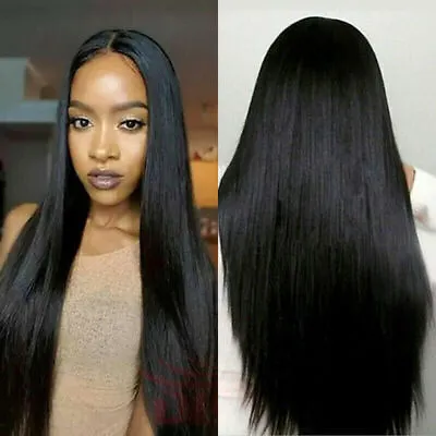 75cm Black Long Straight Wig Natural Heat Resistant Synthetic Hair • £8.99