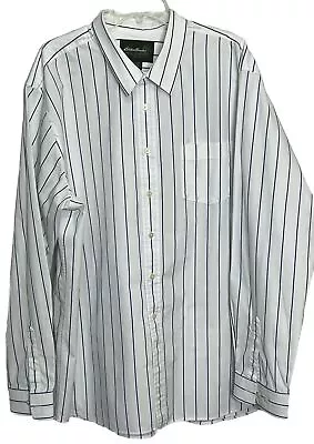 Eddie Bauer Mens Button Down Shirt 3XLT  Striped 100% Cotton Heavy Wt Crispy • $14.95
