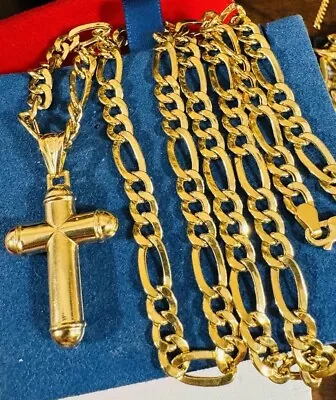 18Carat 18K 750 Fine Real Gold Cross Set Necklace 24” Long 6mm 16.1g Mens • $1936