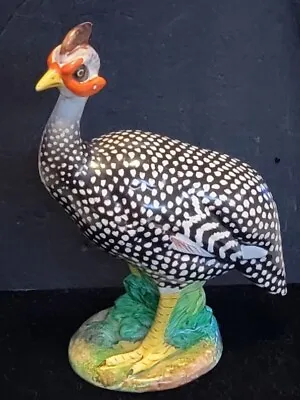 Vintage UGO ZACCAGNINI Guinea Fowl Hand Painted Majolica 7  Bird Figurine ITALY • $150