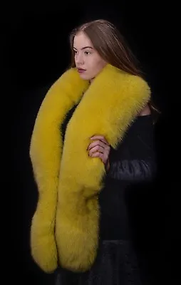 Genuine Yellow Lemon Blue Fox Fur Handmade Stole Boa Shawl Wrap Scarf 70  • $295.79