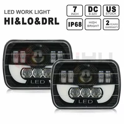 $48.49 • Buy Pair 5 X7  6 X7  Hi Low Beam DRL Demo Eyes Square Head Light H4 Led Sealed