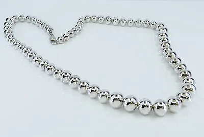VINTAGE 60's TAXCO MEXICO STERLING SILVER GRADUATED 12-7 Mm BEAD BANGLE NECKLACE • $140