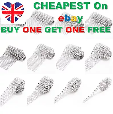 Metre SILVER Diamonte Rhinestone Diamond Effect Wedding Cake Trim Ribbon Mesh • £2.89