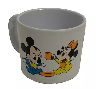 Vintage 1984 Disney Cup White Plastic Baby Mickey Minnie Mouse Donald Duck Mug • $10