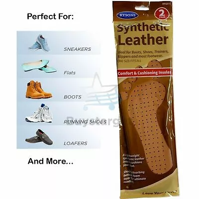 2 Pairs Leather Shoe Insoles Soft Synthetic Unisex Anti Odour Fresh Inner Sole • £2.99