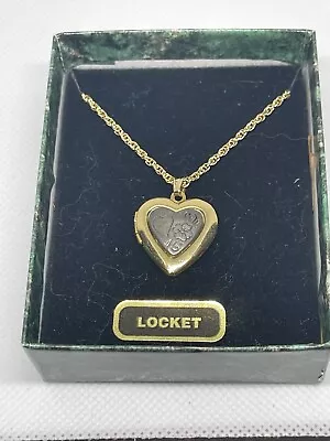 NIB Gold & Silver Tone 3/4  Picture Heart Locket Necklace 9  Drop • $9.99