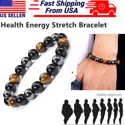 Energy Healing Stretch Bracelet Natural Stone Hematite Tiger Eye For Men Women • $3.49