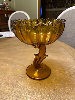 Vintage Indiana Glass Lotus Blossom Pedestal Compote Dish Amber Flower #163 • $15