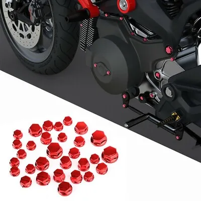 Accessories Left Rear Right Socket Screw Covers Hexagon Motorcycle Red • £6.42