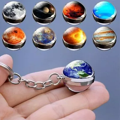 Double Side Glass Gifts Solar System Planet Galaxy Pendant Ball Nebula Keychain • $6