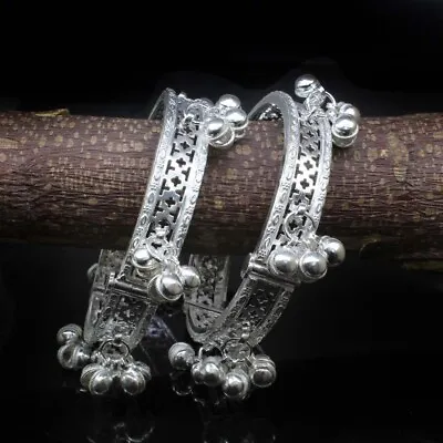 £160.61 • Buy Indian Real Silver Women Bangles With Cute Jingle Bells Openable Gajre 6.4 CM