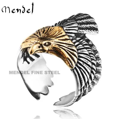 MENDEL Mens Stainless Steel Gold Plated Eagle Head Bird Biker Ring Men Size 7-15 • $11.99