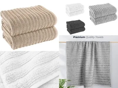 100% Premium Cotton 600 GSM Extra Large Jumbo BATH SHEET Ribbed Hydro 2 Pack • £19.49