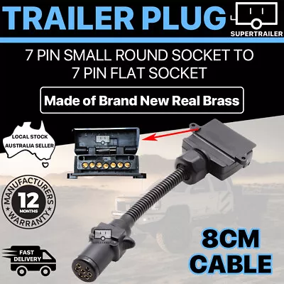 $19.95 • Buy 7 Pin Small Round Socket To 7 Pin Flat Socket Car Trailer Caravan Adaptor