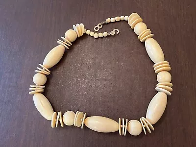 Vintage Bone Necklace-Large Oval And Round Beads With Triple Discs-Haiti-1980s • $50