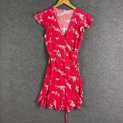 Just Jeans Dress Womens 12 Red White Wrap Flowers Coastal Flowers Midi Ladies • $14.95