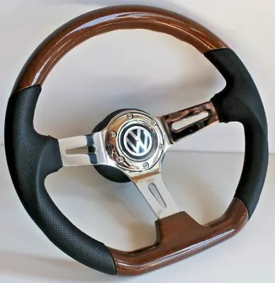 Steering Wheel Fits For VW T4 Wood Flat Bottom Sport  Bus Transporter Van 97-04' • $235.66