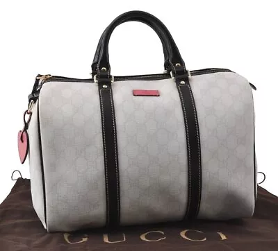 Authentic GUCCI Vintage Hand Boston Bag GG PVC Leather 193603 White 8048I • $153.50