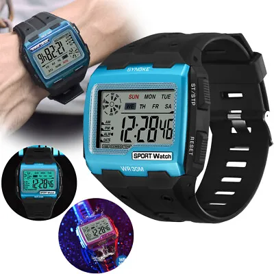 Men's Digital Sports Watch LED Screen Large Face Military Waterproof Wristwatch • $11.99