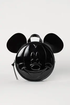 Glossy Black Embossed Mickey Mouse Disney Round Bag Backpack Purse W Straps • $45